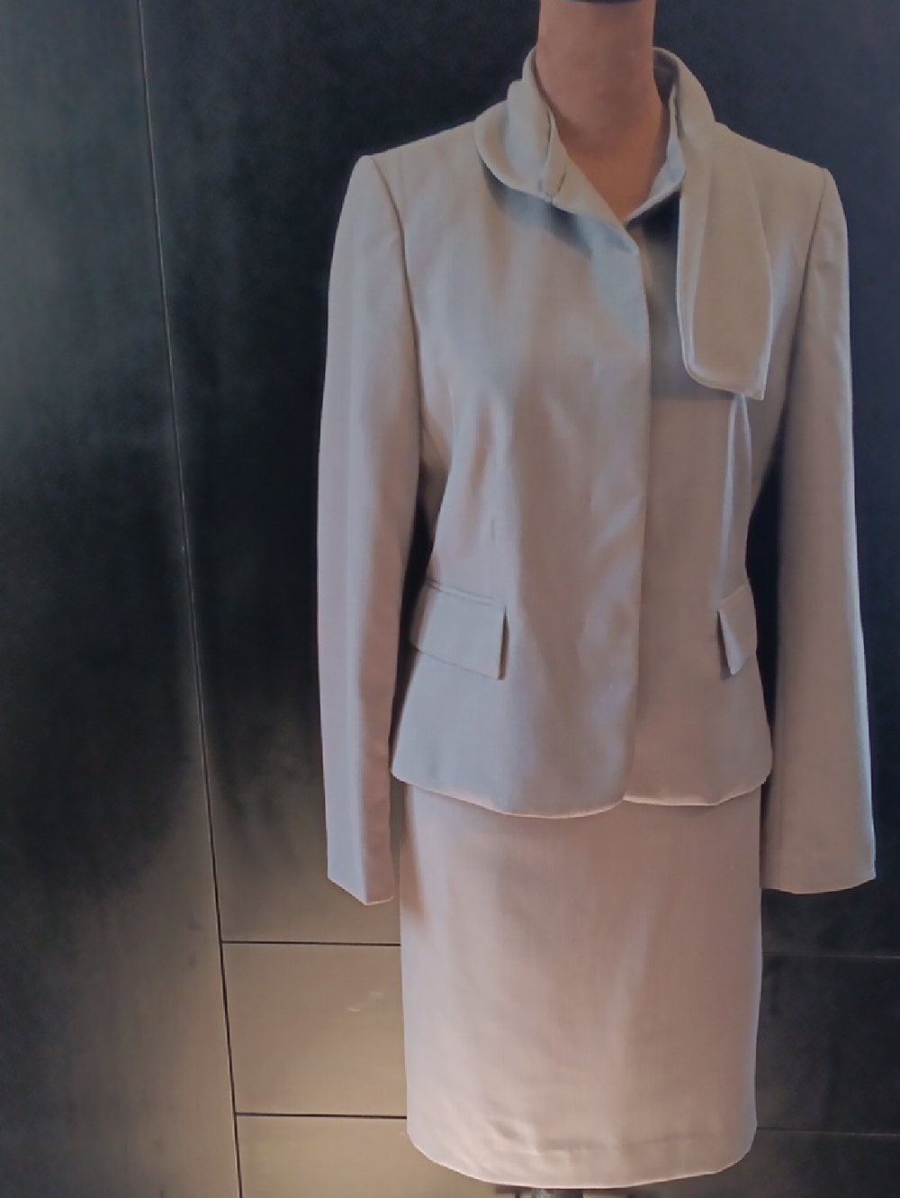 Calvin Klein Light Gray 2 Piece Skirt Suit Set Blazer + Skirt Petite 6P